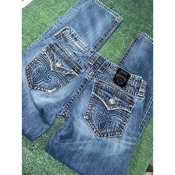 Rock Revival Jeans Mens Y2K Anthony Straight Distressed Faded Whiskering 32x33 - Picture 6 of 12